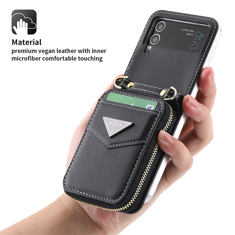 Phone Case For Samsung Galaxy Z Flip 6 Z Flip 5 Z Flip 4 Z Flip 3 Wallet Case Portable Zipper Card Slot Solid Colored PC PU Leather 2025 - $25.99 –P9