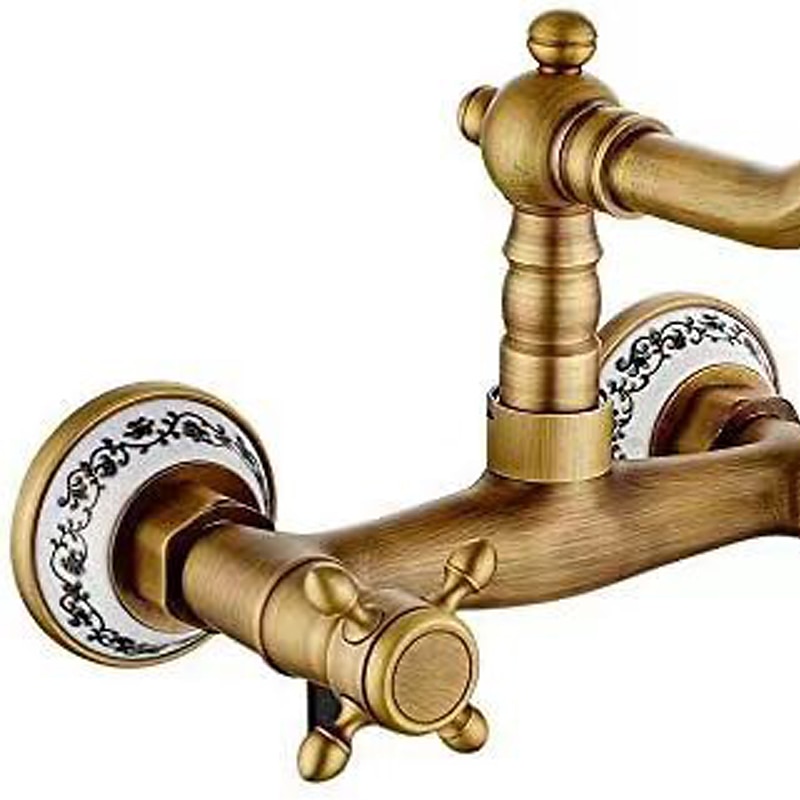 vintage badekarkran i messing veggmontert badekar med to håndtak, blandebatteri på bad, med kald og varm slange 2025 - $85.99 –P8