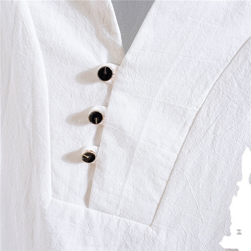 Men's Shirt Cotton Linen Shirt 2 Piece Shirt Set Summer Shirt Beach Shirt Black White Navy Blue Short Sleeve Plain V Neck Summer Casual Daily Clothing Apparel 2024 - $29.99 –P7