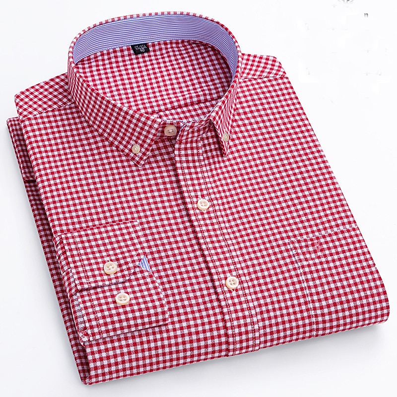 Herren Oberhemd Gestreiftes Hemd Hemd Bügelfreies Hemd Oxford Hemd Kariert / Gestreift / Chevron Hochzeit Büro & Karriere Hellblau Dunkelrot Rote Dunkelmarine Langarm Hemdkragen Ganzjährig Bekleidung 2025 - $33.99 –P5