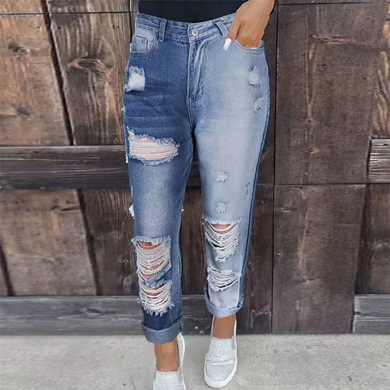 Women's Ripped Jeans Wide Leg Pants Trousers Denim Light Blue High Waist Fashion Casual Comfort Street Holiday Casual Daily Cut Out Micro-elastic Full Length Comfort Plain S M L XL 2023 - US $27.99 –P1