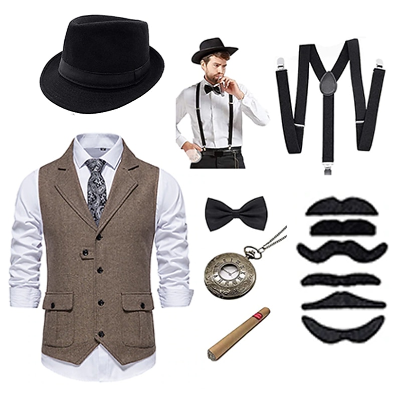 Retro Řvoucí 20s 20. léta 20. století Úbory Kamizelka Vesta Velký Gatsby Gentleman Módní Maškarní kostým Pánské Vánoce předvečer Všech svatých Karneval Maturitní ples loučení se svobodou nevěsty 2025 - $43.99 –P13