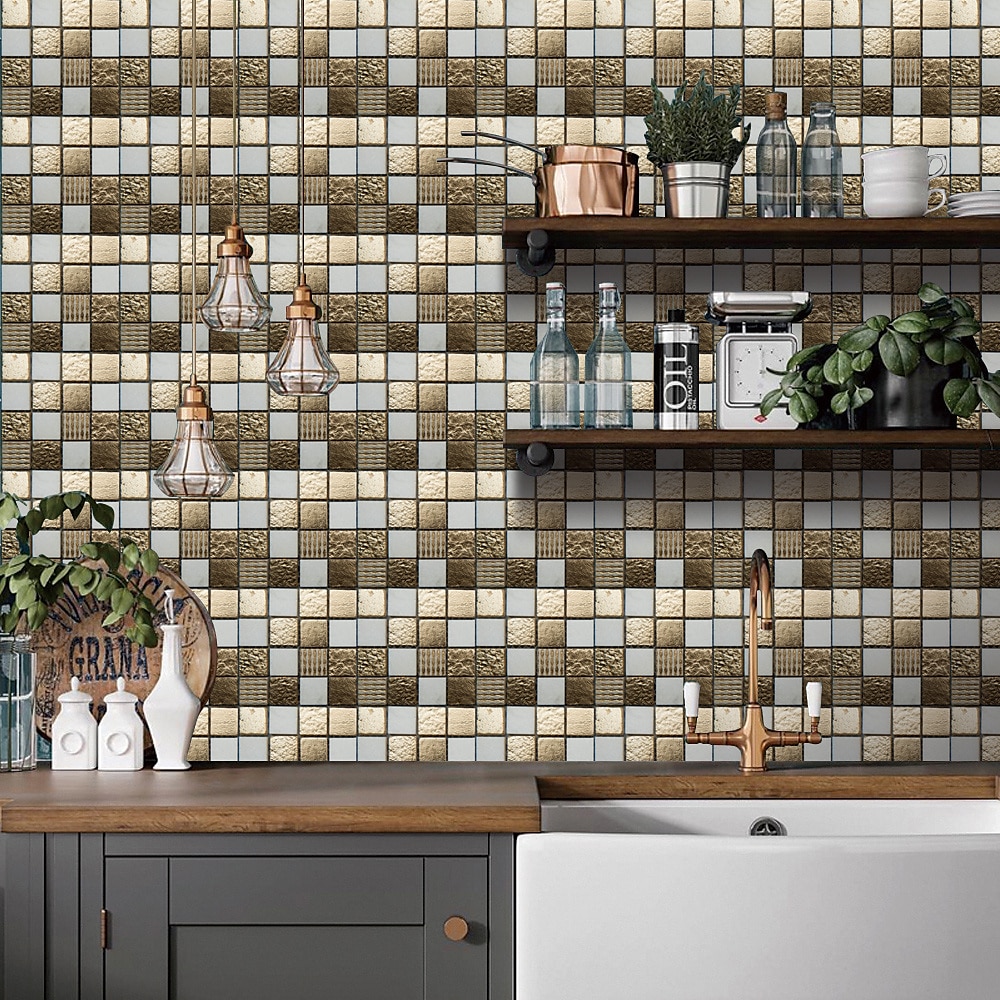 10 piezas 3d mosaico azulejo de cristal pegatina de vidrio tilediy impermeable autoadhesivo pegatina de pared 2025 - $7.99 –P3