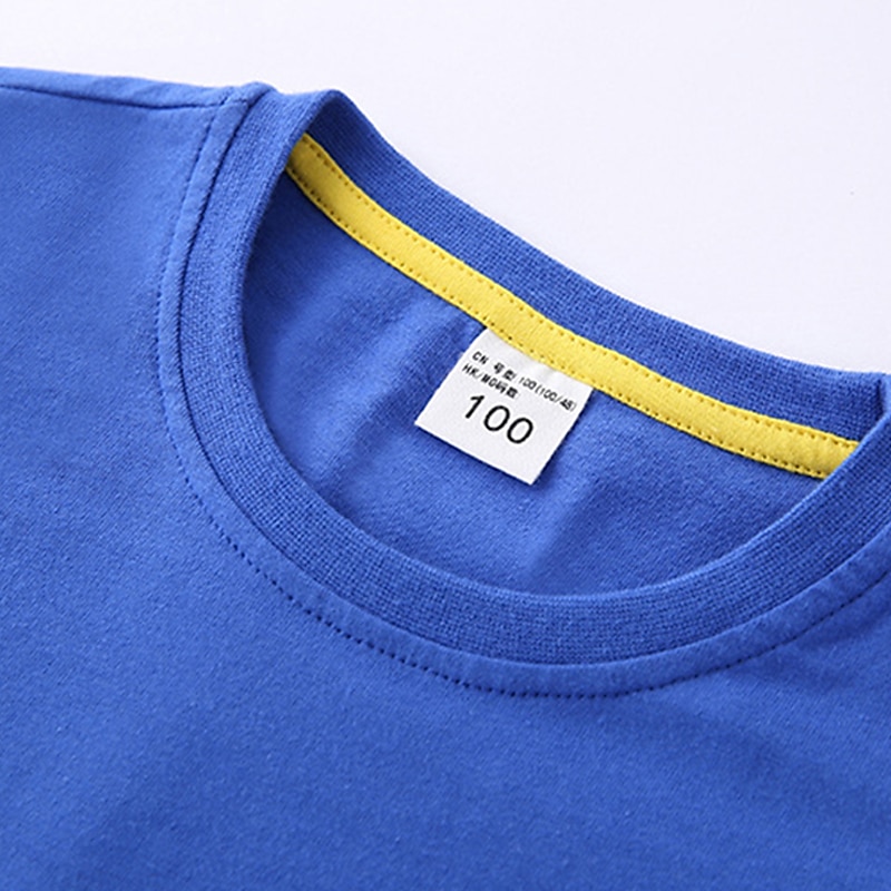Barn Pojkar T-shirt Tee Ensfärgat Kortärmad Crewneck 100 % bomull Barn Top Skola Neutral Dagligen Grundläggande Sommar Ljusblå 3-13 år 2025 - $15.99 –P8