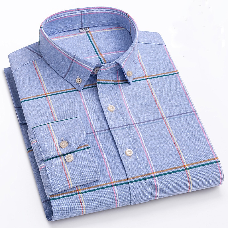 Herren Oberhemd Gestreiftes Hemd Hemd Bügelfreies Hemd Oxford Hemd Kariert / Gestreift / Chevron Hochzeit Büro & Karriere Hellblau Dunkelrot Rote Dunkelmarine Langarm Hemdkragen Ganzjährig Bekleidung 2025 - $33.99 –P15