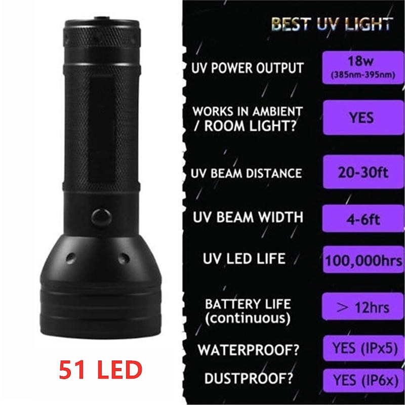 51/100 LED 395nm UV Flashlight Black Light Ultraviolet Blacklight Detector Aluminum Torch Light UV Lamp 2025 - $13.99 –P11