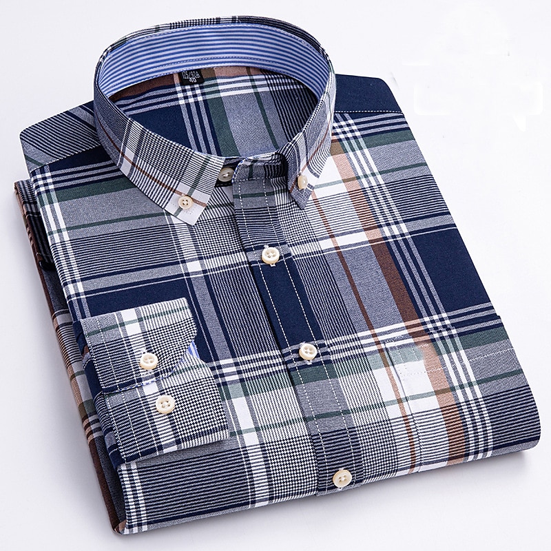 Herren Oberhemd Gestreiftes Hemd Hemd Bügelfreies Hemd Oxford Hemd Kariert / Gestreift / Chevron Hochzeit Büro & Karriere Hellblau Dunkelrot Rote Dunkelmarine Langarm Hemdkragen Ganzjährig Bekleidung 2025 - $33.99 –P12