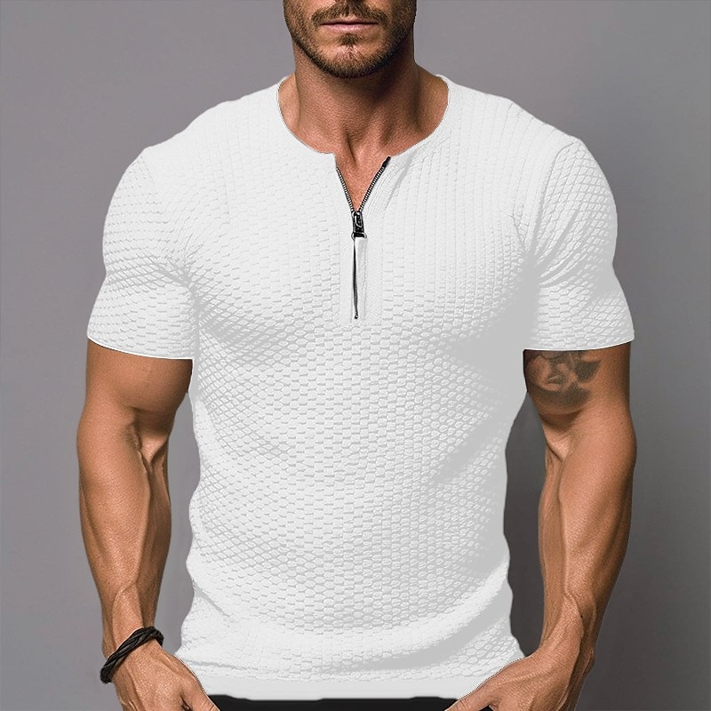 Pánské Tričko Pevné tričko se čtyřmi zipy Vaflové pletené tričko Bez vzoru Do V ulice Dovolená Krátké rukávy Oblečení Módní Designové Základní 2025 - $22.99 –P2
