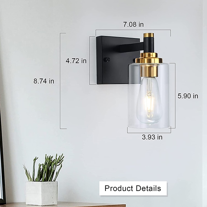 arandelas de parede pretas & arandela de parede dourada 1 luz, luminárias de parede modernas, arandelas de parede de fazenda com sombra de vidro transparente, arandelas para sala de estar, quarto, de 2026 por $66.99 –P5