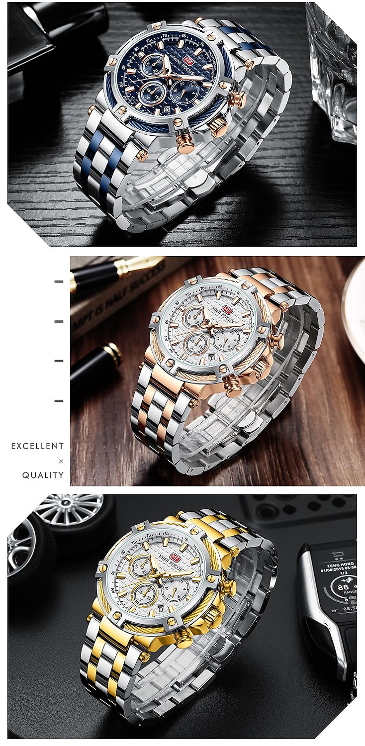 MINI FOCUS Chronograph Multifunction Quartz Mens Watches Luxury Stainless Strap Business Male Clock Waterproof relogio masculino 2025 - $52.99 –P14