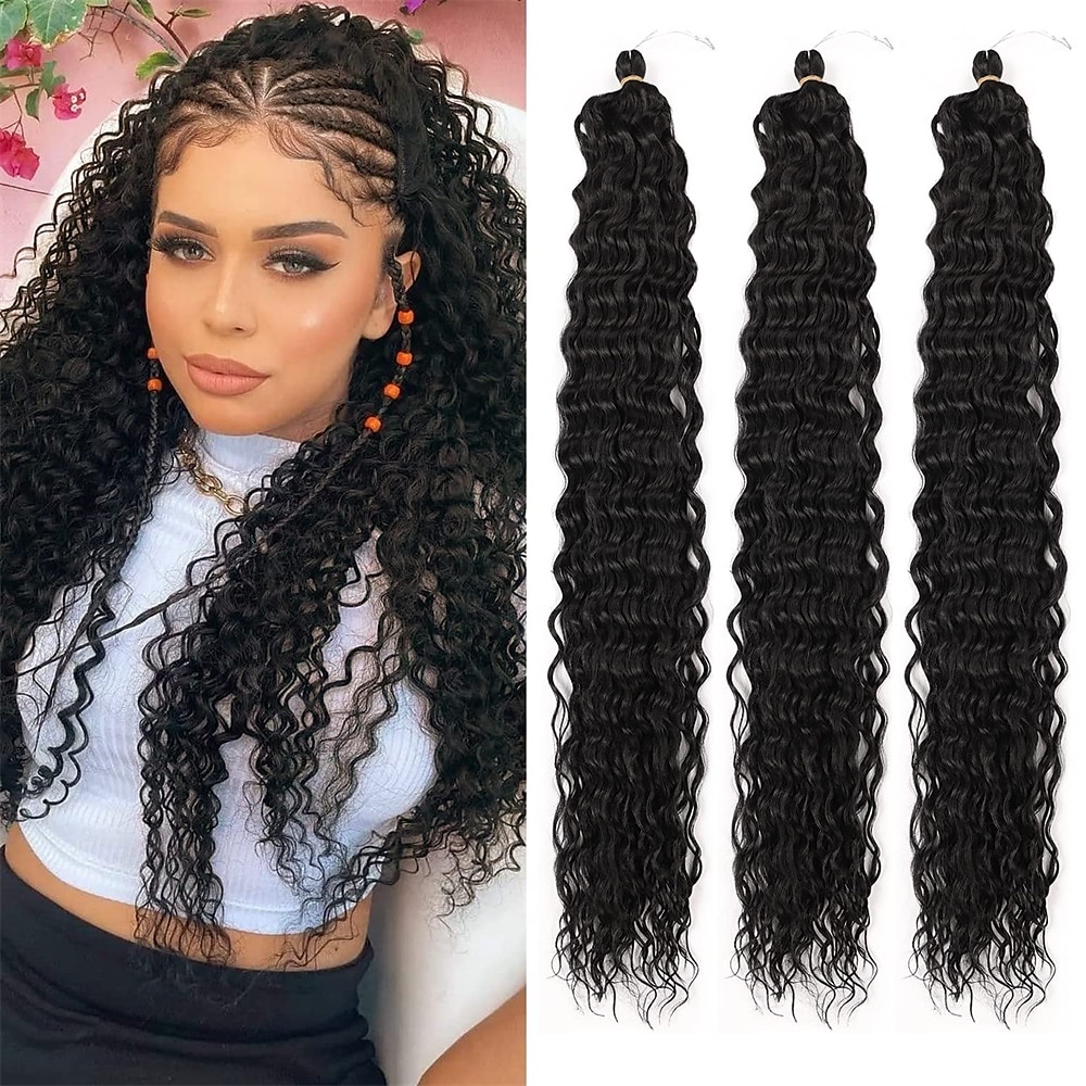  30 inch Ocean Wave Crochet Hair Deep Wave Twist Crochet Hair  Extensions Curly Braiding Hair 3 packs Long Wavy Water Wave Braids For  Women Synthetic Crochet Braid Hair (30 inch