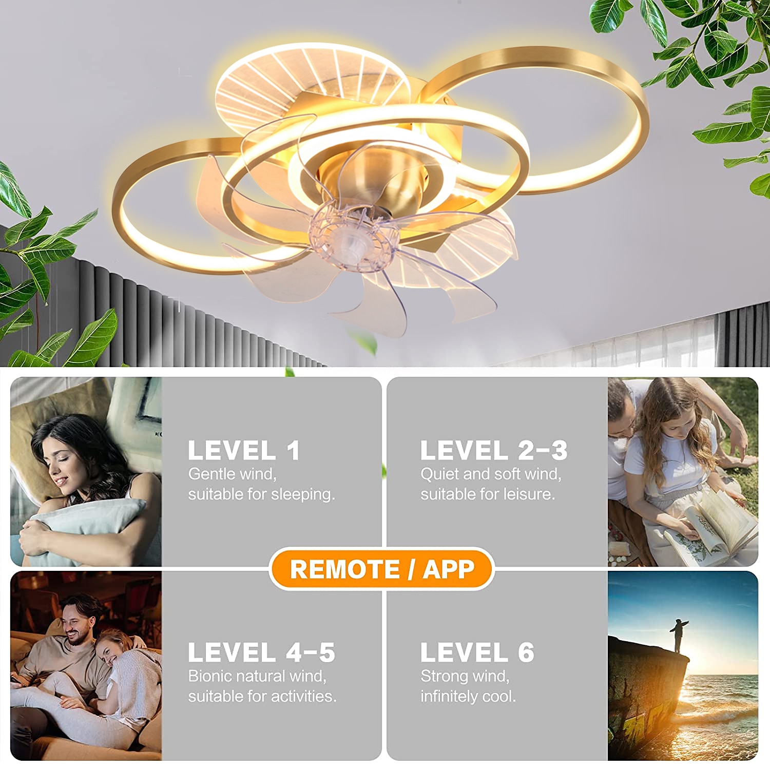 takvifte med lys dimbar sirkeldesign krystall 62cm 6 vindhastigheter moderne takvifte for soverom, stue app& fjernkontroll 110-240v 2025 - $475.09 –P6