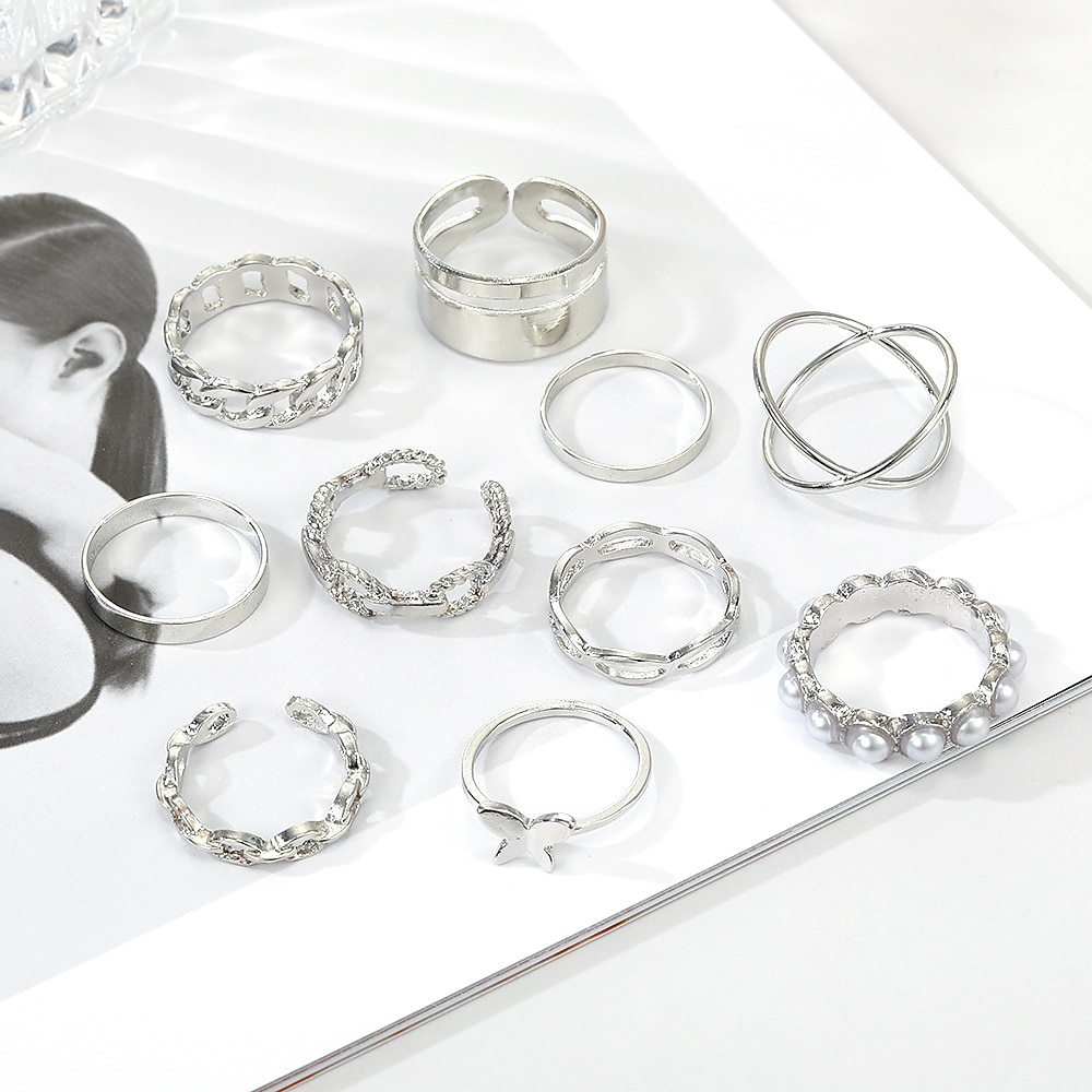 Ženy Prsten Svatební Geometrické Stříbrná Chrome Mini Punk Přizpůsobeno stylové 10ks 2025 - $4.99 –P4