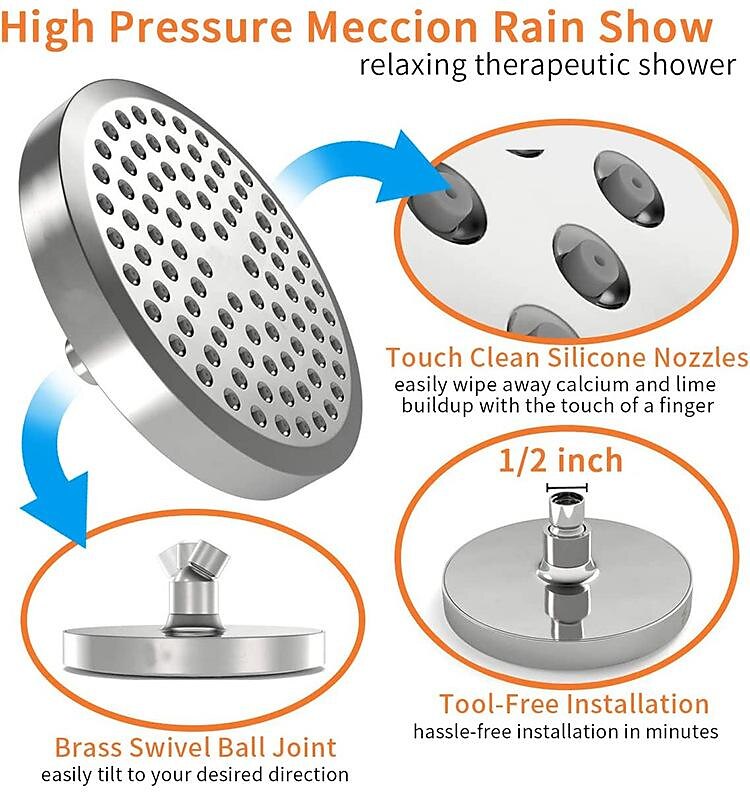 4/6 inch Rainfall Shower Head Set, 5 Mode Sprayer Showerhead with Water Filter, 360-degree Rotation High Pressure Overhead Shower Head Arm Chrome Black Silver 2025 - $9.99 –P2