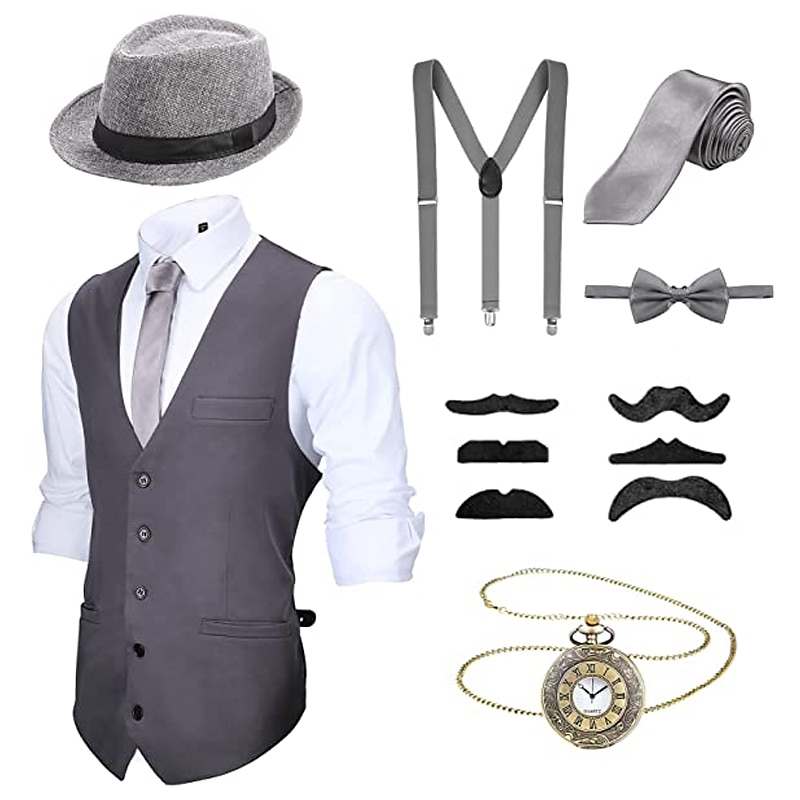 Retro / vintage Glada 20-talet 1920-talet Kläder Väst Panamahatt Den store Gatsby Herre Mode Herr Jul Halloween Karnival Bal Möhippa Festival Vuxna Kravatt Väst Hatt Alla årstider 2025 - $55.99 –P8