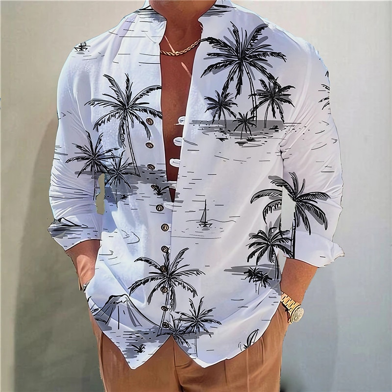 Herr Kokosnötsträd Tropiska växter Skjorta Hawaii skjorta Aloha skjorta Långärmad Skjorta Hög krage Mode Designer Ledigt Utomhus Semester Gata Gul Blå Orange S M L 2025 - $24.99 –P5