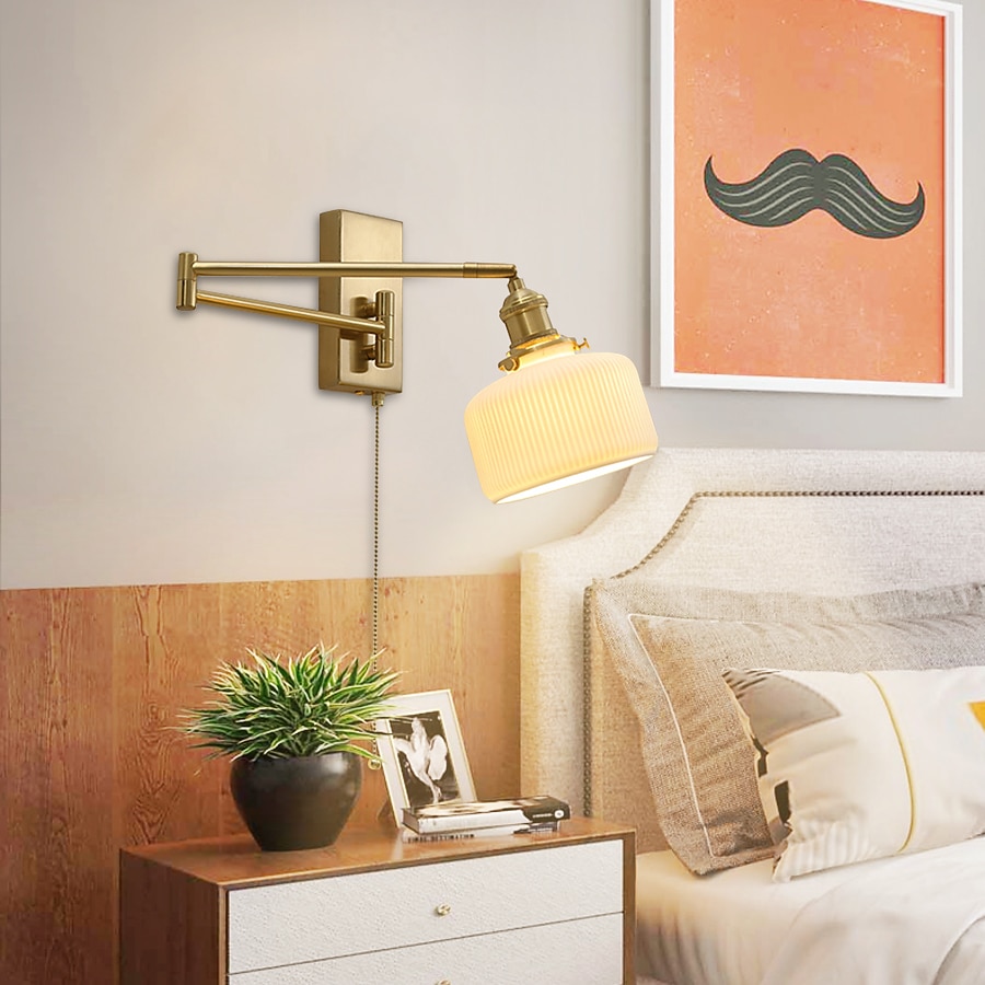 Luz de pared led, luz de brazo oscilante, cerámica, hierro, sala de estar, habitación de muestra, dormitorio, mesita de noche, pared de tv, luz de arte, luz de pared 110-240v 2026 - $165.99 –P10