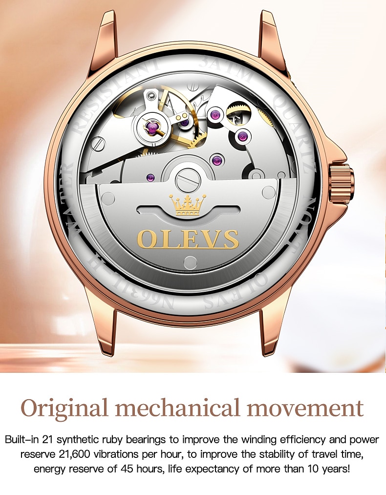 OLEVS Women Mechanical Watch Creative Minimalist Fashion Casual Analog Wristwatch Automatic Self-winding Luminous Calendar Waterproof Ceramic Watch for Women Mother's Day Gift Women Watches 2026 - $107.99 –P14