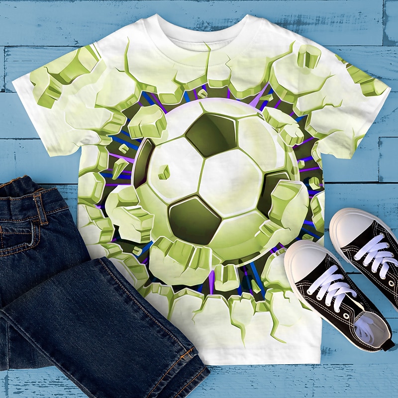 Jungen 3D Graphic Fußball T-Shirt Kurzarm 3D-Druck Sommer Frühling Aktiv Sport Modisch Polyester kinderkleidung 3-12 Jahre Outdoor Casual Täglich Regular Fit 2026 - $7.49 –P4