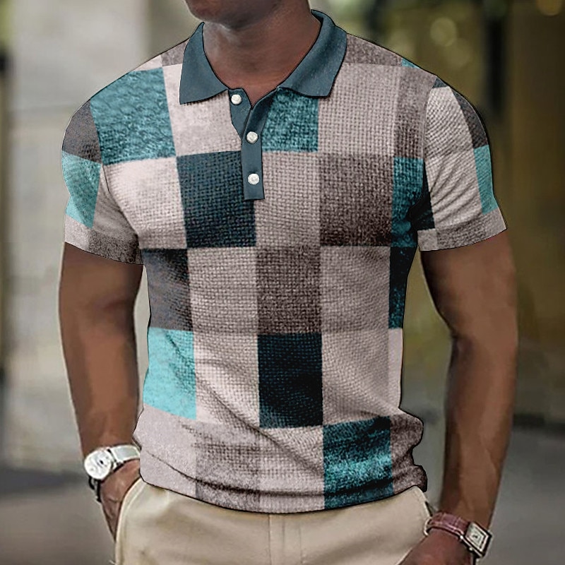 Per uomo Plaid Magliette Polo a Nido d'Ape Maglia da golf Manica Corta Magliette polo Camicie con Colletto Vintage Casual Abbigliamento da vacanza Abbigliamento Formale Abbigliamento da festa Stampa del 2026 a $23.99 –P2