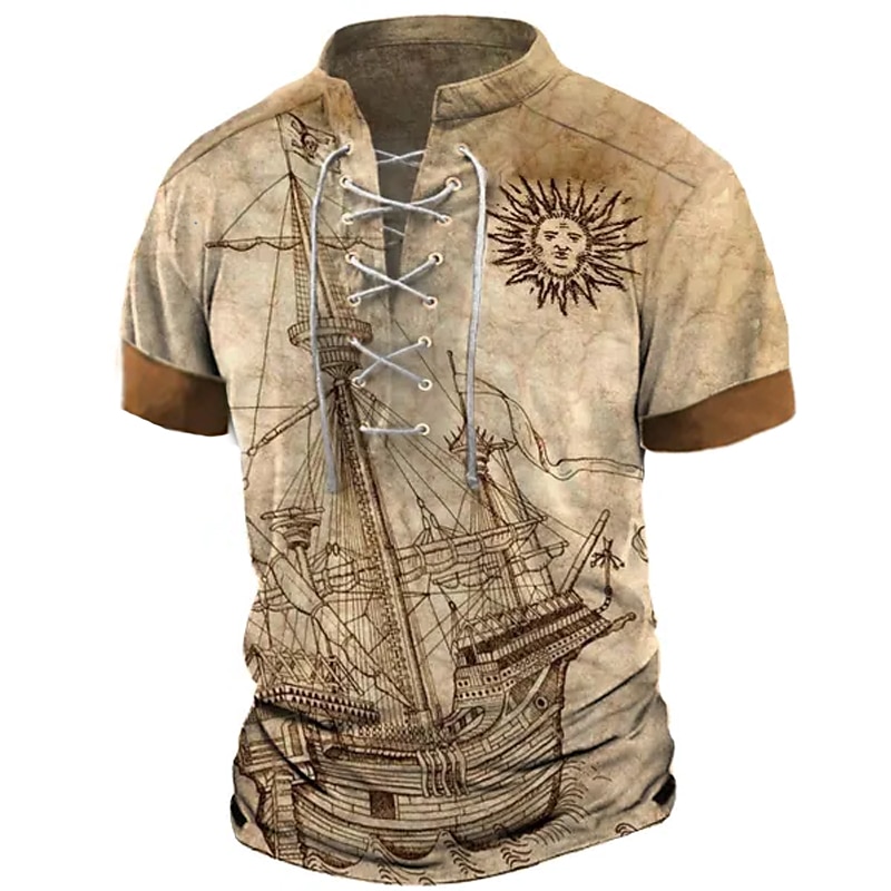 Men's T Shirt Graphic World Map Stand Collar Clothing Apparel 3D Print Daily Sports Going out Short Sleeve Lace up Print Vintage Fashion Designer Stylish 2025 - $21.99 –P7