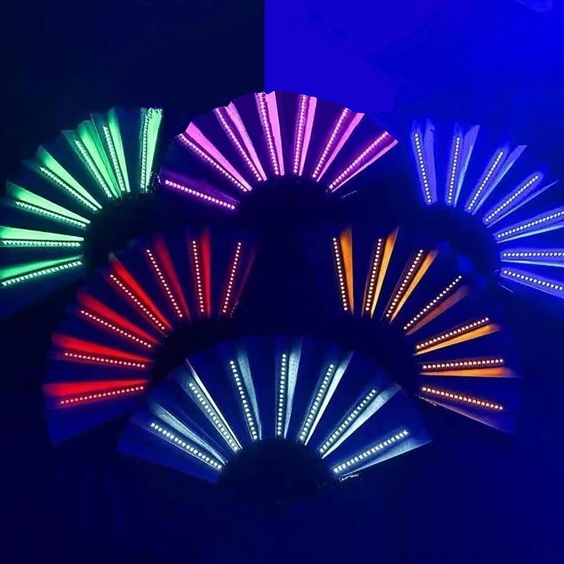 glöd fällbar led fläkt dansljus nattshow dj fluorescerande bar nattklubb fest presenter halloween dekoration färg växlande fläkt 2025 - $19.99 –P1