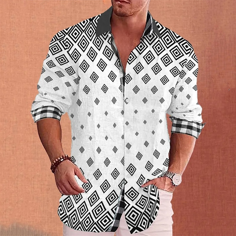 Voor heren Geometrie Papegaai Overhemd Hawaiiaans overhemd Aloha-shirt Lange mouw Overhemd Opstaand Modieus Streetwear Ontwerper Buiten Straat Casual Blauw-Groen Zwart Geel S M L 2025 - $27.99 –P5