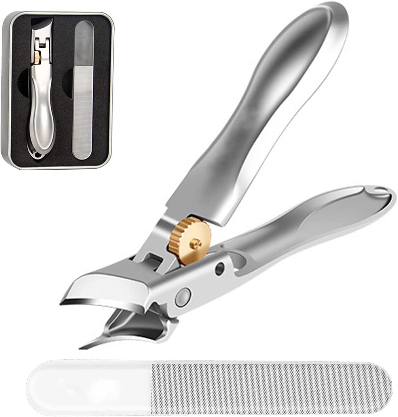 cortaúñas, cortaúñas de acero al molibdeno vanadio súper afilado para uñas gruesas, apertura de mandíbula ancha cortaúñas sin salpicaduras mango largo con lima colectora (plana) 2025 - $24.99 –P6