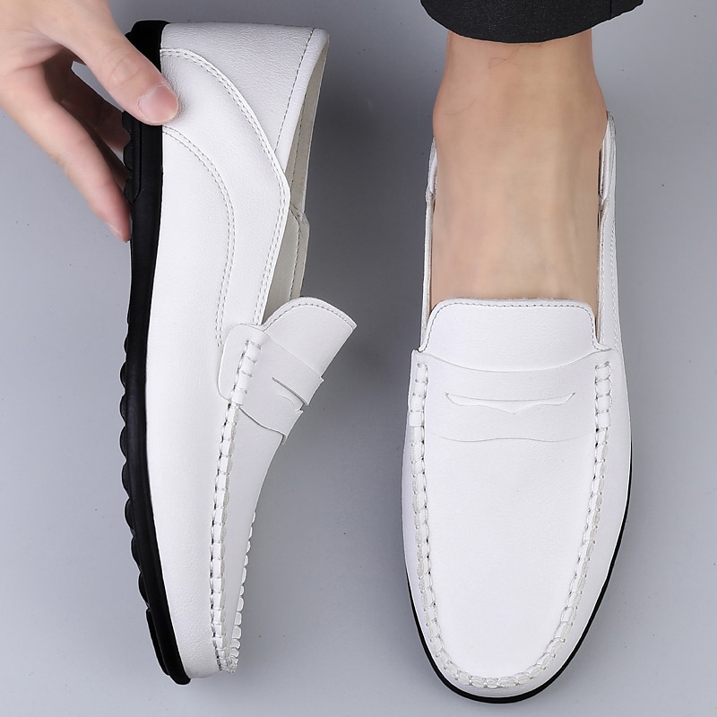 Men's White Faux Leather Loafers – Casual Slip-On Driving Shoes for Business & Summer Wear 2025 - $34.99 –P7