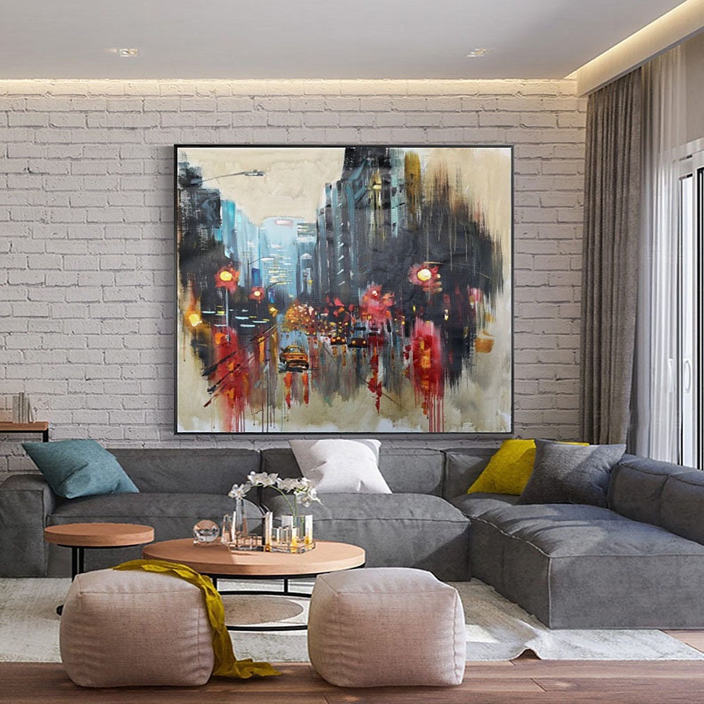 Handgefertigtes, handgemaltes Ölgemälde, Wandgemälde „Regentage“, originaler Regen, urbane Kunst, Regenschirmkunst, Ölgemälde, abstraktes Kunstwerk, Dekor, gerollte Leinwand, kein Rahmen, ungedehnt 2025 - $77.99 –P4