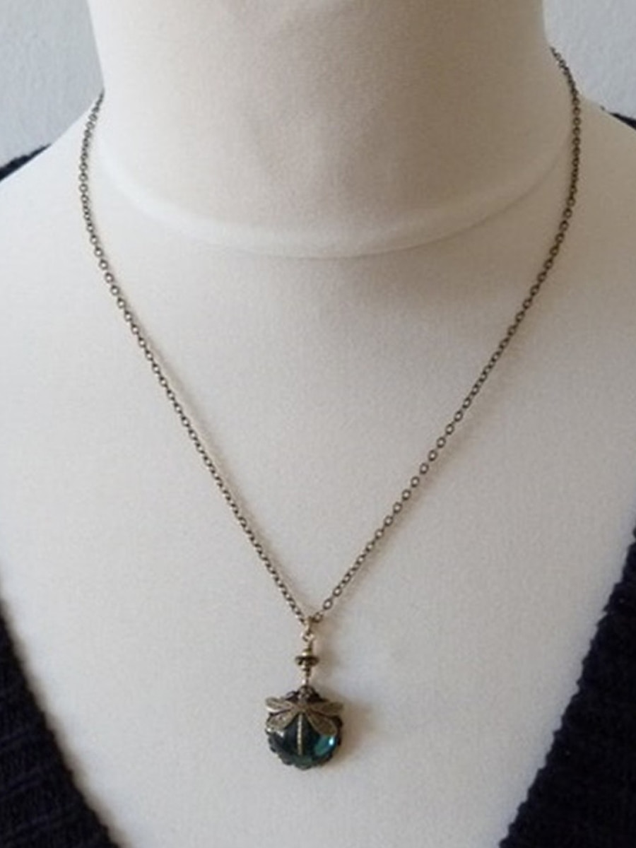 colier de damă 1 bucată pandantiv libelulă cabochon din sticlă verde lanț vintage moda boemă coliere creative în aer liber cu animale 2025 - $7.49 –P7
