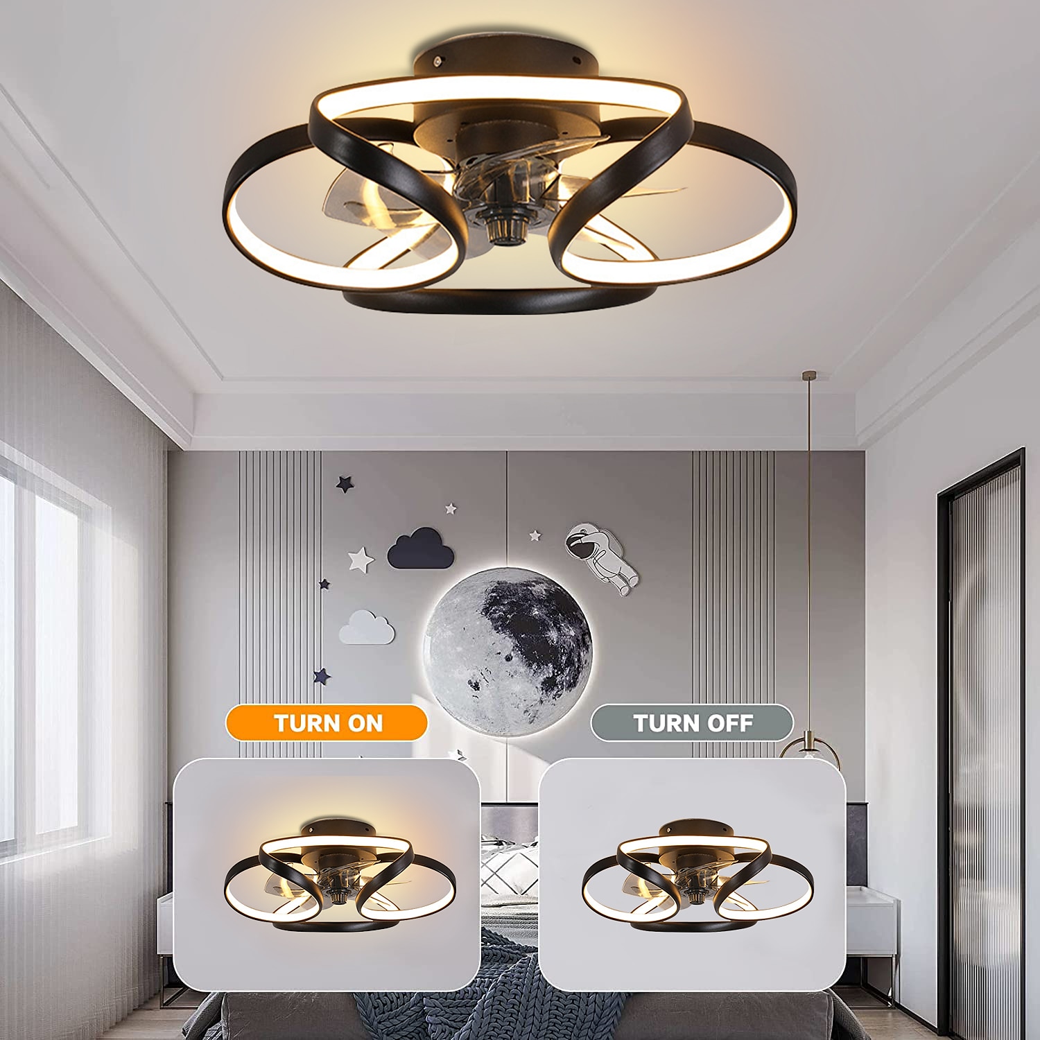 LED Ceiling Fans Dimmable with Remote Contral Flower Design 55cm Flush Mount Ceiling Lamp Acrylic Lampshade Chandelier Bedroom Living Room 2025 - $215.89 –P15