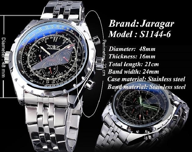 JARAGAR Mechanical Watch for Men Aviator Series Military True Men Sport Automatic Watch Luxury Stainless Steel Mechanical Male Clock Hour Luminous Wristwatch Blue Glass 2025 - $55.99 –P8