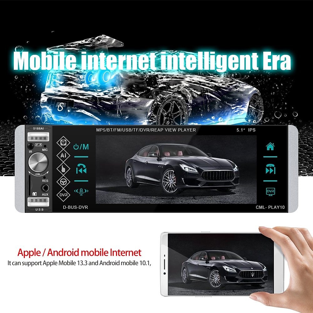 5.1'' IPS Capacitive HD Touch Screen Intelligent Voice 1din Car MP5 Player Bluetooth 4.2 Autoradio Support FM AM RDS Microphone DVR 4USB Bluetooth CAM(optional) 2025 - $93.99 –P2