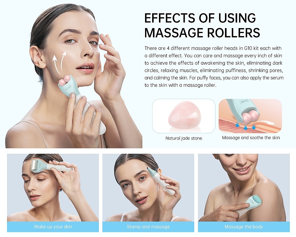 10 In 1 Dermaroller Kit Face Massager Microneedling Derma Rolling System Facial Skincare Jade Ice Roller Beard Hair Growth 2025 - CAD $34.99 –P4