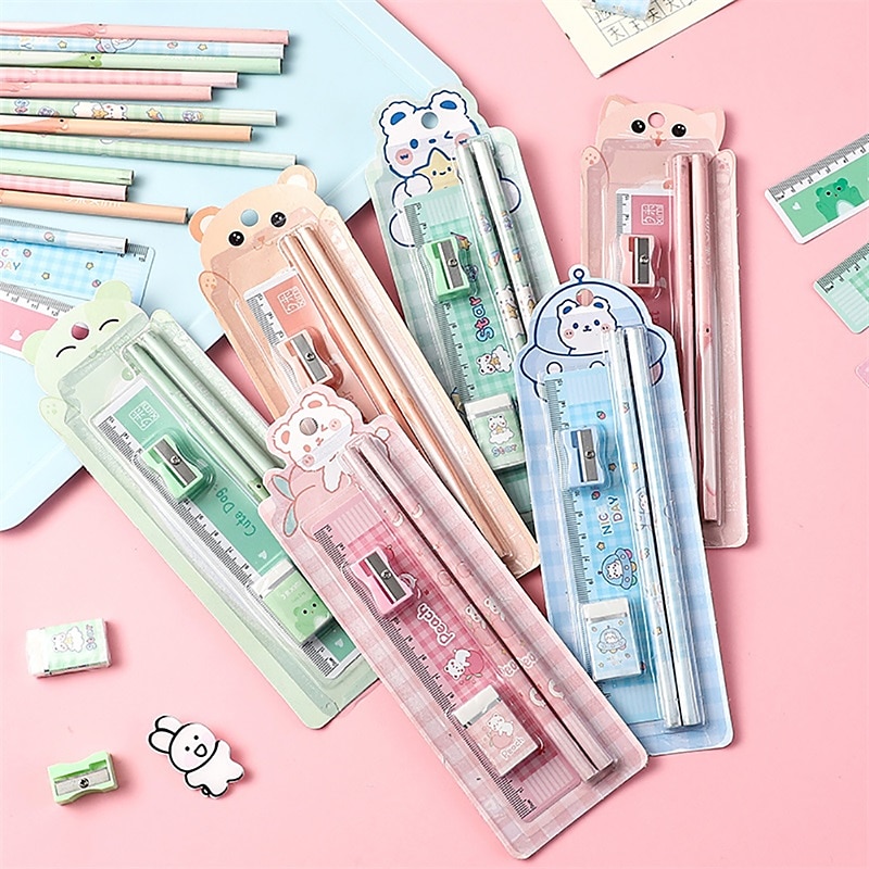 Stationery Set Pupils Pencil Eraser Pencil Sharpener Ruler Student Stationery  Set, Back to School Gift 2024 - $4.99