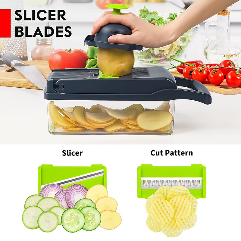 Vegetable Chopper 16 in 1Multifunctional Food Chopper Kitchen Vegetable Slicer Dicer Cutter Veggie Chopper With 8 Blades Carrot Chopper with Container 2025 - $46.99 –P3