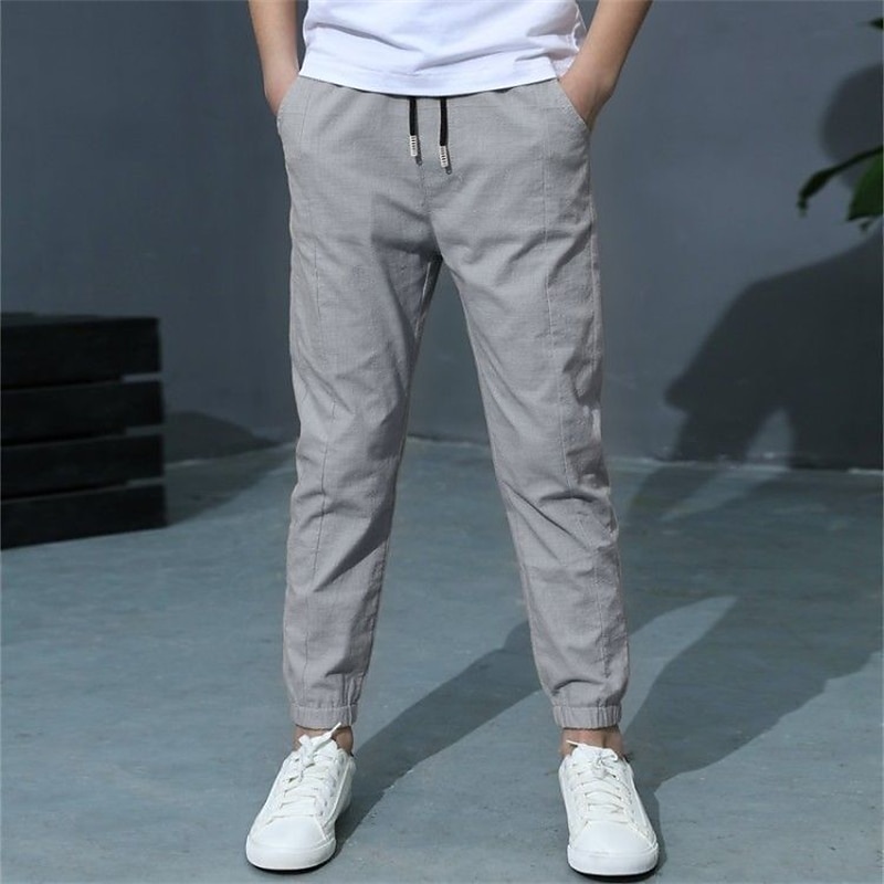Leinenhose für Jungen, Hose mit Tasche, einfarbig, atmungsaktiv, Komforthose, Outdoor, cool, täglich, Basic, Armeegrün, Marineblau, Khaki, mittlere Taille 2026 - $19.99 –P8