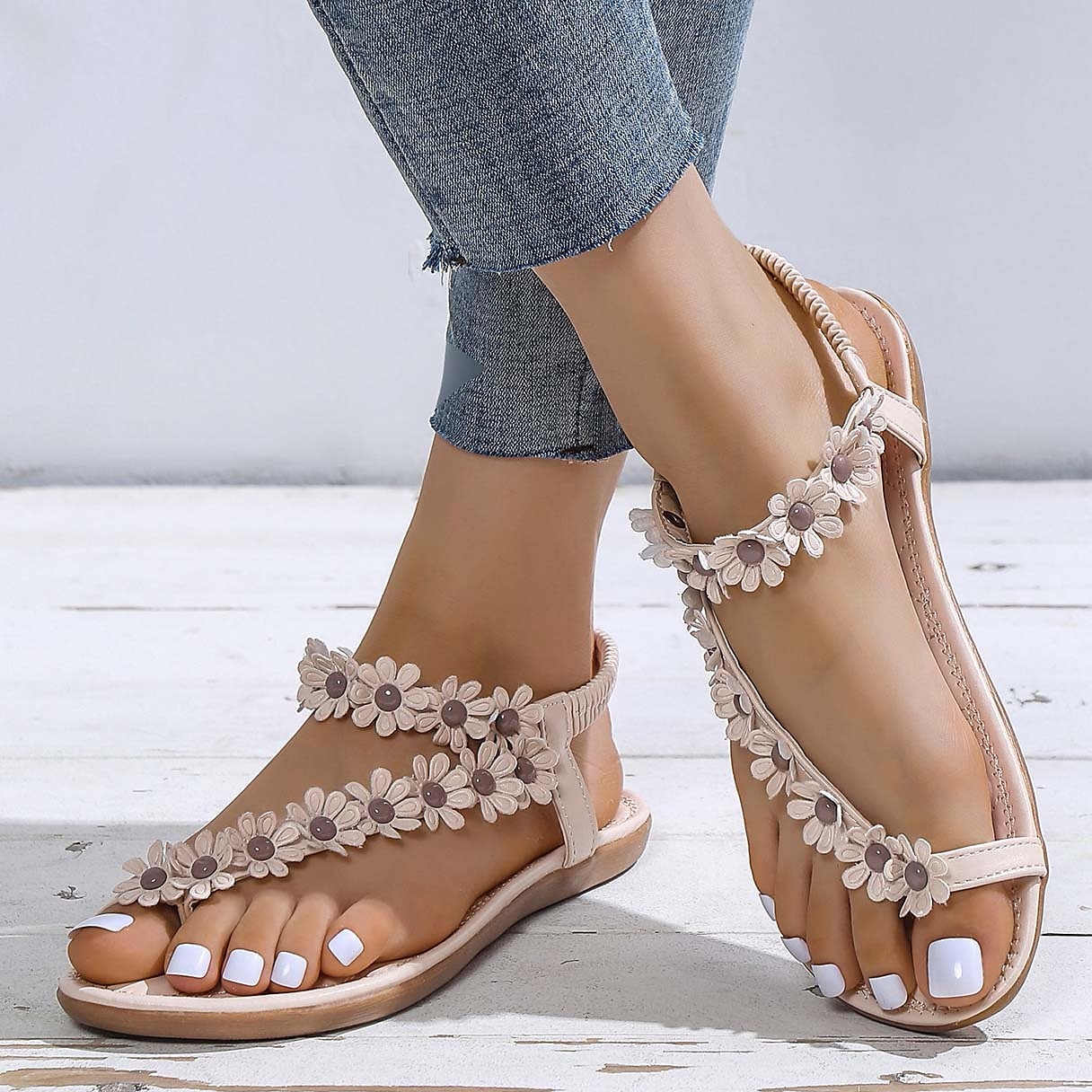 Women's Floral Embellished T-Strap Sandals with Cushioned Sole – Perfect for Casual Summer Outings 2025 - $19.99 –P10