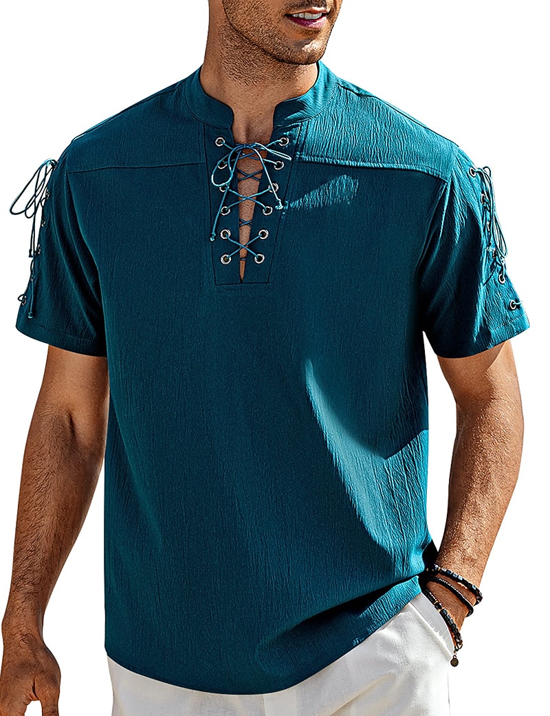 Homens Camisa Social camisa de linho Camisa casual camisa de praia Tecido Férias Havaiana Preto Branco Azul Marron Manga Curta Colarinho Chinês Primavera Verão Roupa Básico de 2026 por $25.99 –P3