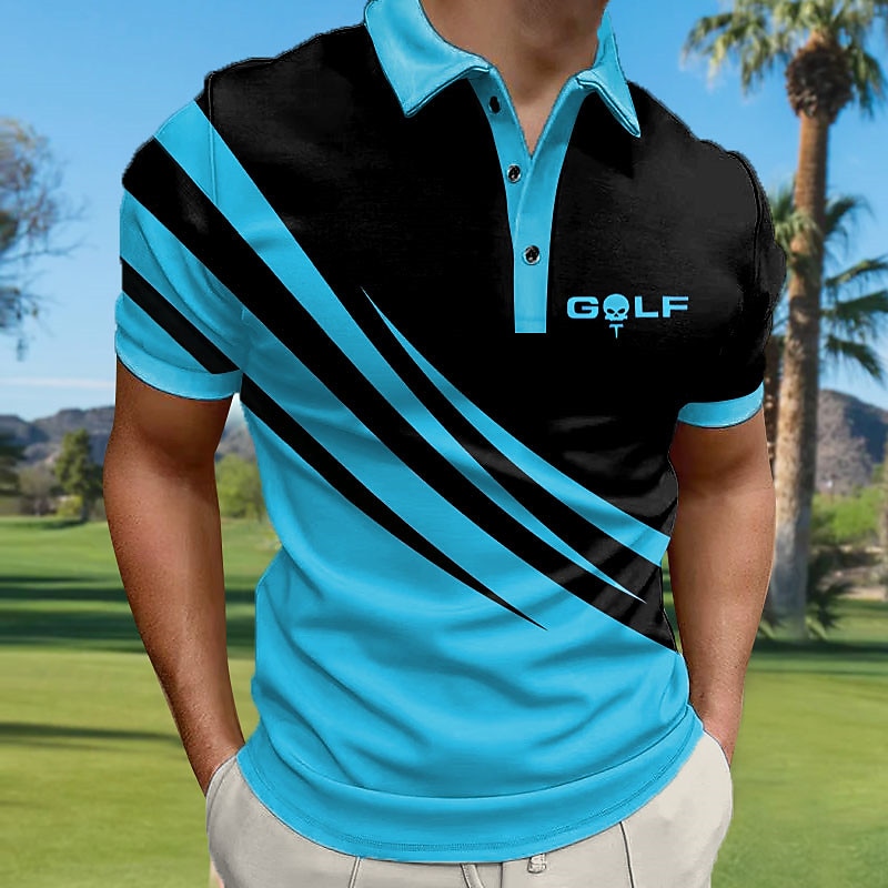 Homme Rayé Polos de Sport Chemise de golf Manche Courte Polos Chemises à Col Occasionnel Vêtements de sport Vêtements de vacances Boutons Impression 3D Bleu vert Jaune Rouge de 2025 ? $22.99 –P2