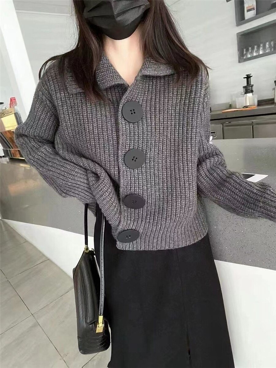 Women's Cardigan Sweater Shirt Collar Ribbed Knit Polyester Button Summer Spring Halloween Daily Going out Stylish Casual Soft Long Sleeve Solid Color White Orange Gray One-Size 2023 - US $21.99 –P3