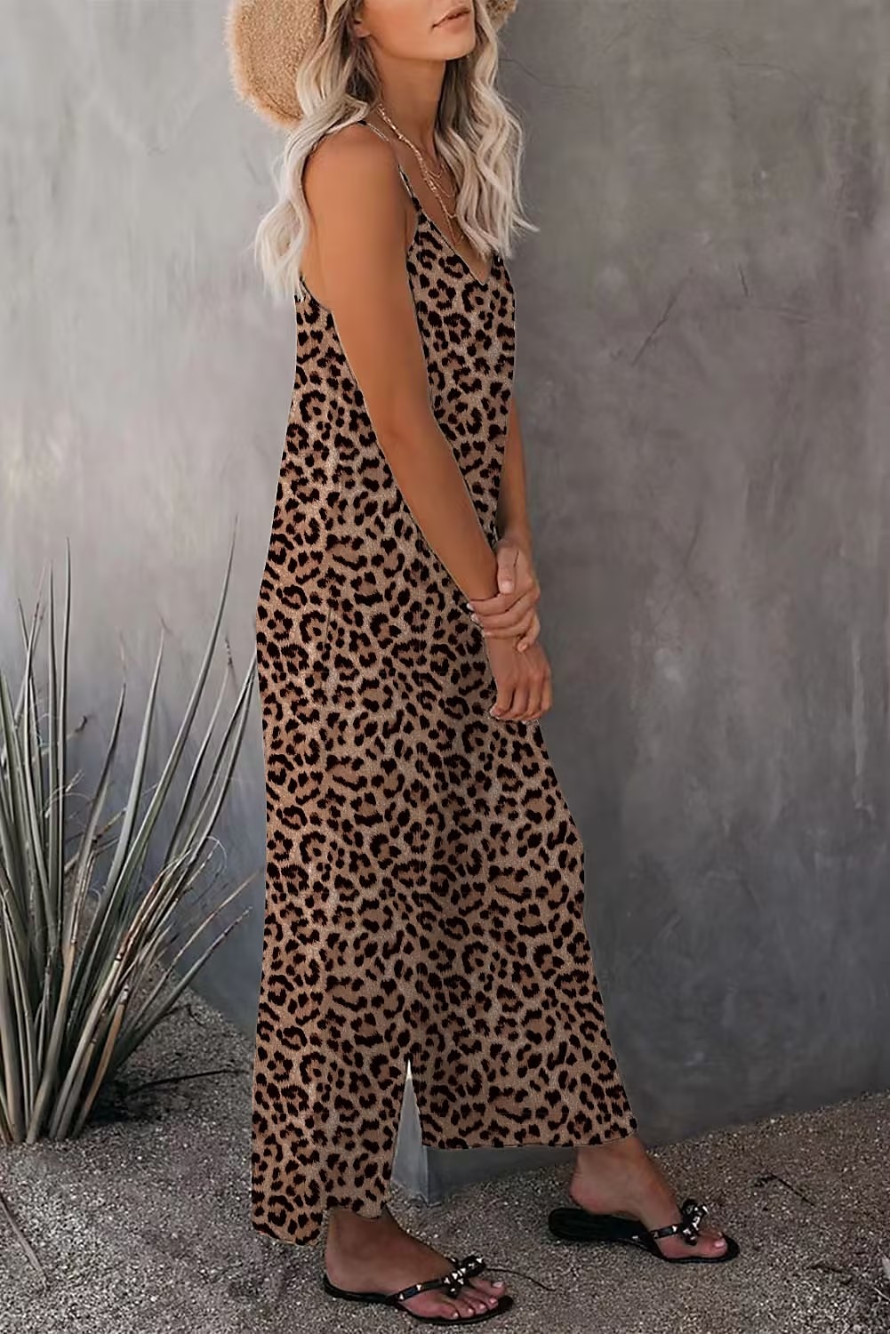 női jumpsuit egyszínű v nyak ünnepnapi kirándulás széles lábszár laza spagetti pántos khaki 3xl nyári 2025 - $24.99 –P9