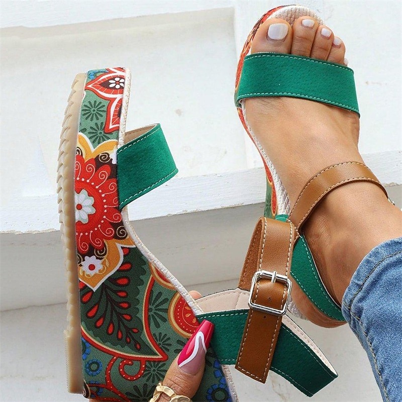 Damen-Keilsandalen im Boho-Stil mit Blumenmuster – offenes Plateaudesign mit verstellbaren Riemen für lässige Sommeroutfits 2026 - $32.99 –P6