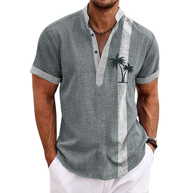 Herren Hemd leinenhemd Strandhemd Kokosnussbaum Outdoor Urlaub Hellgrün Marineblau Blau Braun Kurzarm Ständer Sommer Frühling Bekleidung Bedruckt 2025 - $29.99 –P5