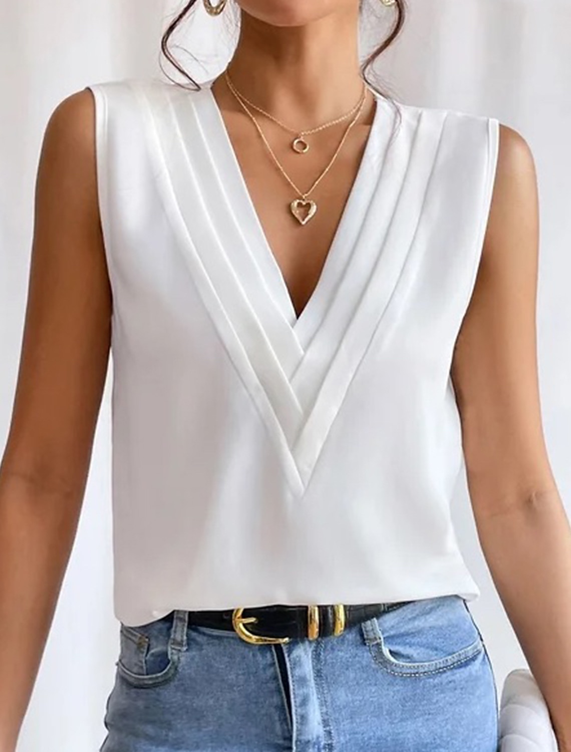 Camisola da donna canotta elegante vintage moda senza maniche top regolari V scollatura casual nero bianco vino blu del 2025 a $24.99 –P1