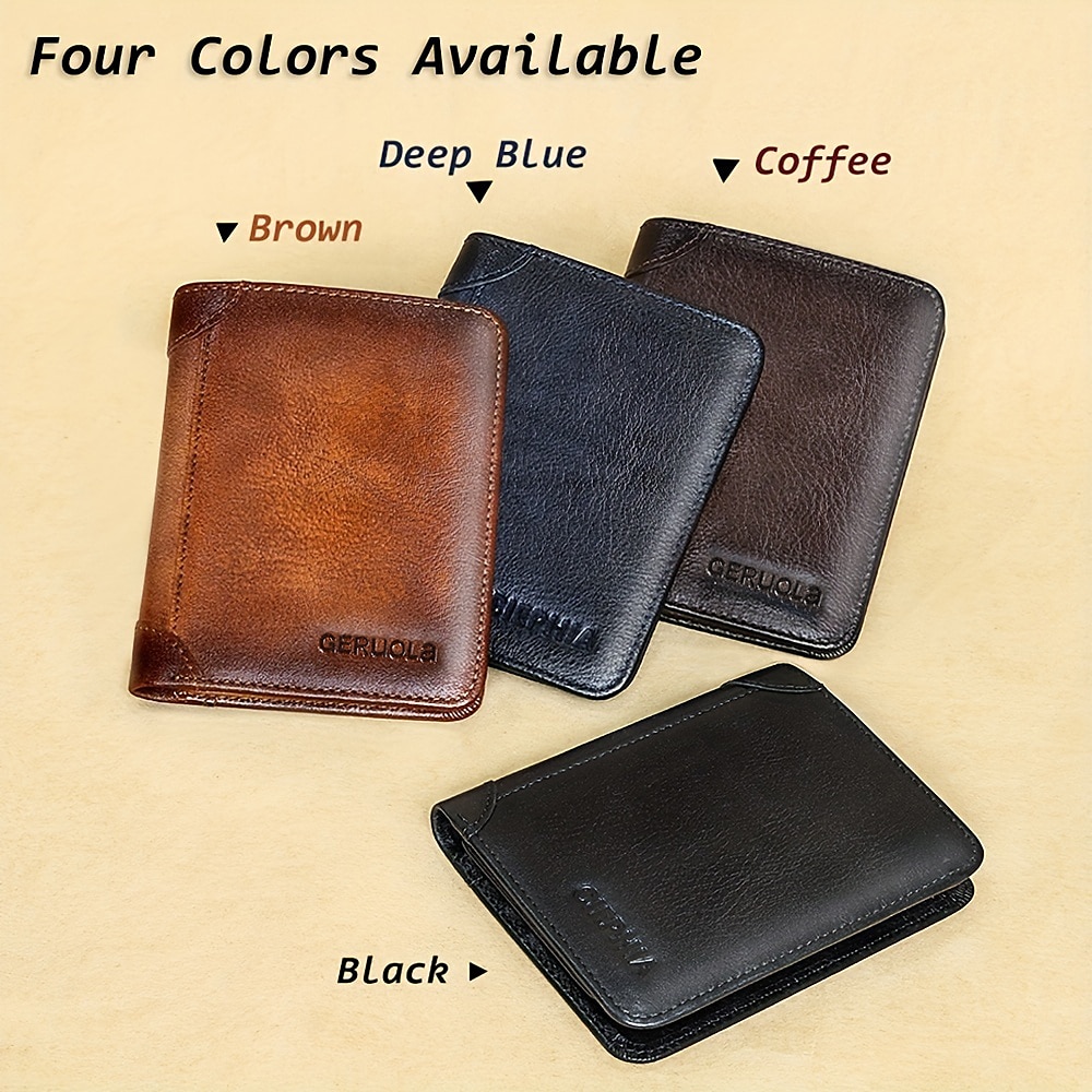 Cartera de piel de vaca con bloqueo RFID de gran capacidad para hombre: tarjetero de identificación plegable con protección de seguridad 2025 - $16.99 -P3