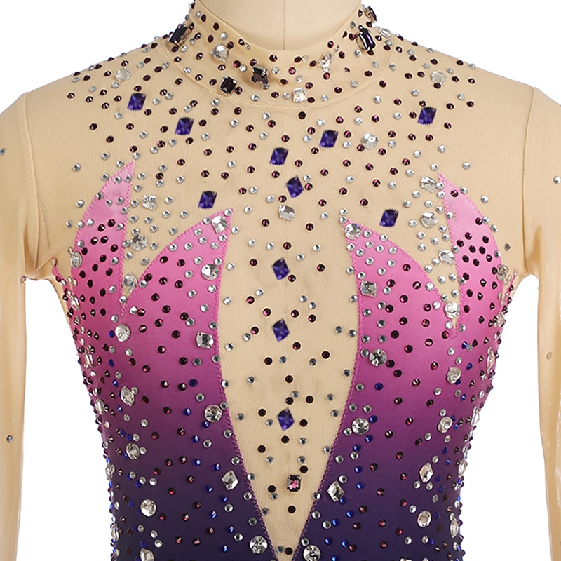 Vestido de patinaje artístico Mujer Chica Patinaje Sobre Hielo Vestidos Borgoña Azul Real Púrpula Claro Dedo Pulgar Espalda Abierta Licra Alta elasticidad Entrenamiento Competición Ropa de Patinaje 2026 - $191.99 –P11
