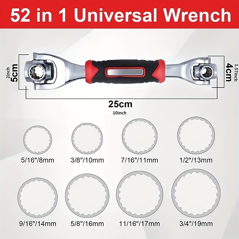 1pc Spanner Socket Wrench, Multi-Functional Spanner Tools With Spline Bolts 360 Degree Rotating Head, Universal Wrench For Furniture Car Repair 2025 - $38.99 –P10