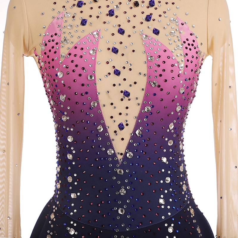 Vestido de patinaje artístico Mujer Chica Patinaje Sobre Hielo Vestidos Borgoña Azul Real Púrpula Claro Dedo Pulgar Espalda Abierta Licra Alta elasticidad Entrenamiento Competición Ropa de Patinaje 2026 - $191.99 –P7
